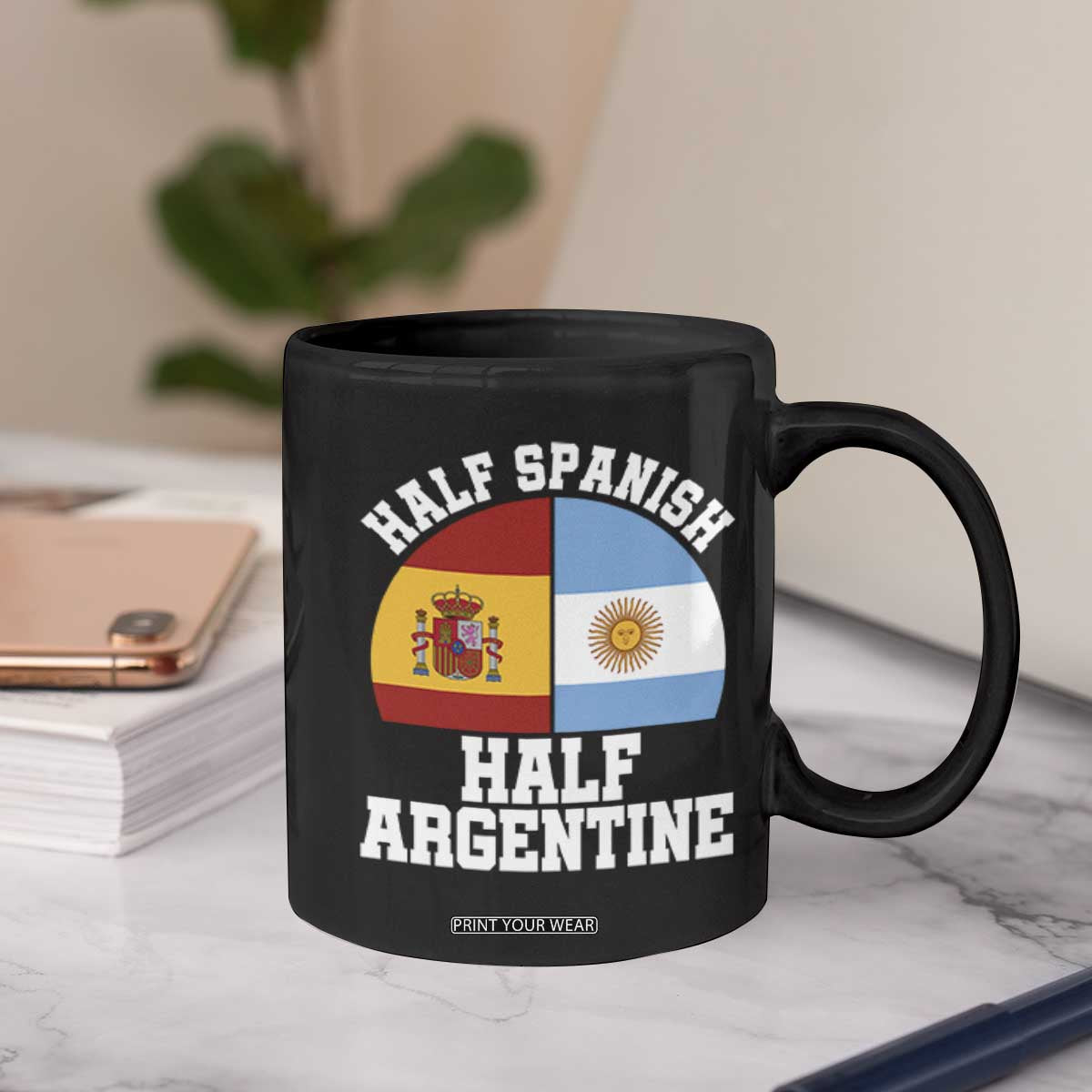 Half Spanish Half Argentine Flag Graphic Coffee Mug Proud Spain Argentina Dual Heritage Pride