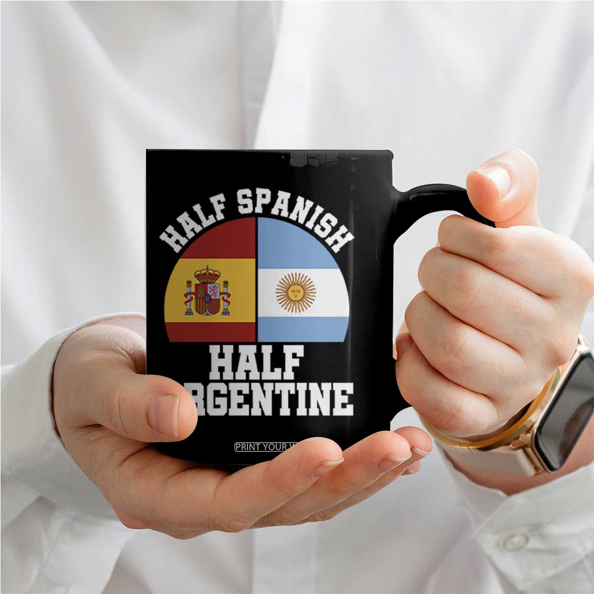 Half Spanish Half Argentine Flag Graphic Coffee Mug Proud Spain Argentina Dual Heritage Pride