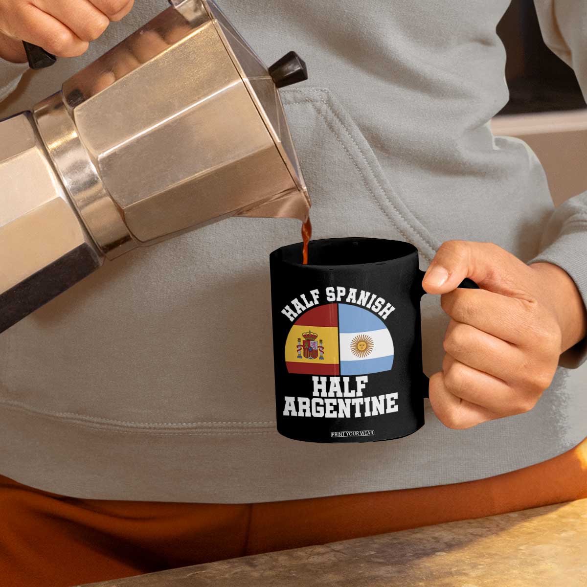 Half Spanish Half Argentine Flag Graphic Coffee Mug Proud Spain Argentina Dual Heritage Pride