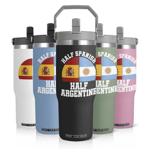 Half Spanish Half Argentine Flag Graphic Flip Straw Tumbler Proud Spain Argentina Dual Heritage Pride