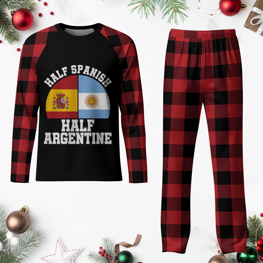 Half Spanish Half Argentine Flag Graphic Plaid Pajama Set Proud Spain Argentina Dual Heritage Pride