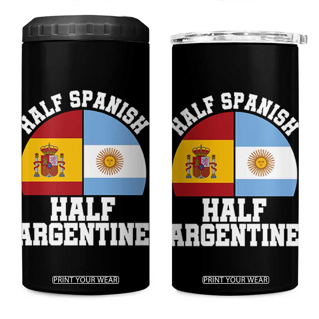 Half Spanish Half Argentine Flag Graphic 4 in 1 Can Cooler Tumbler Proud Spain Argentina Dual Heritage Pride