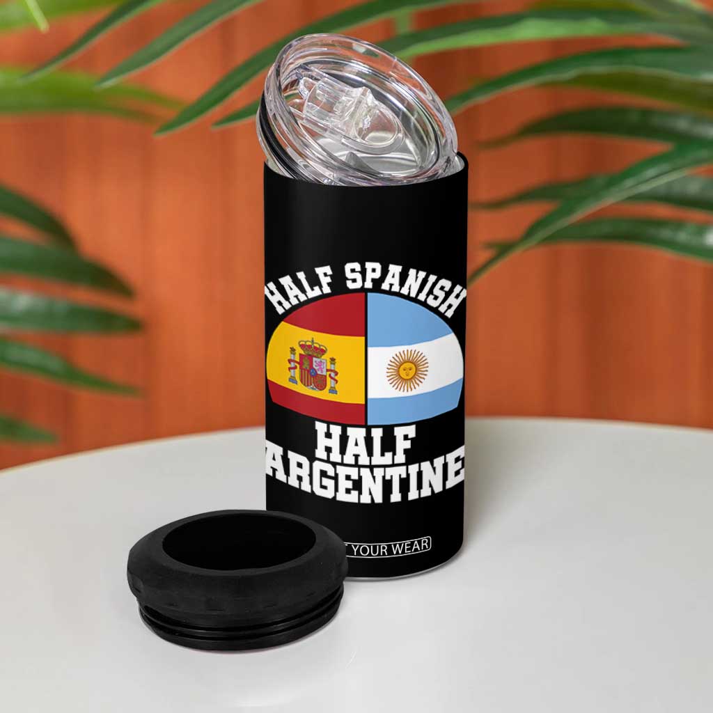 Half Spanish Half Argentine Flag Graphic 4 in 1 Can Cooler Tumbler Proud Spain Argentina Dual Heritage Pride