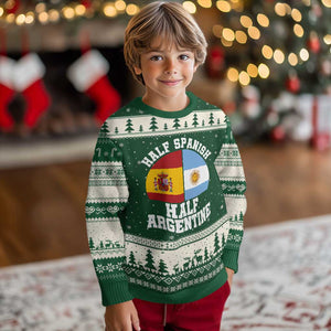 Half Spanish Half Argentine Flag Graphic Ugly Christmas Sweater Proud Spain Argentina Dual Heritage Pride