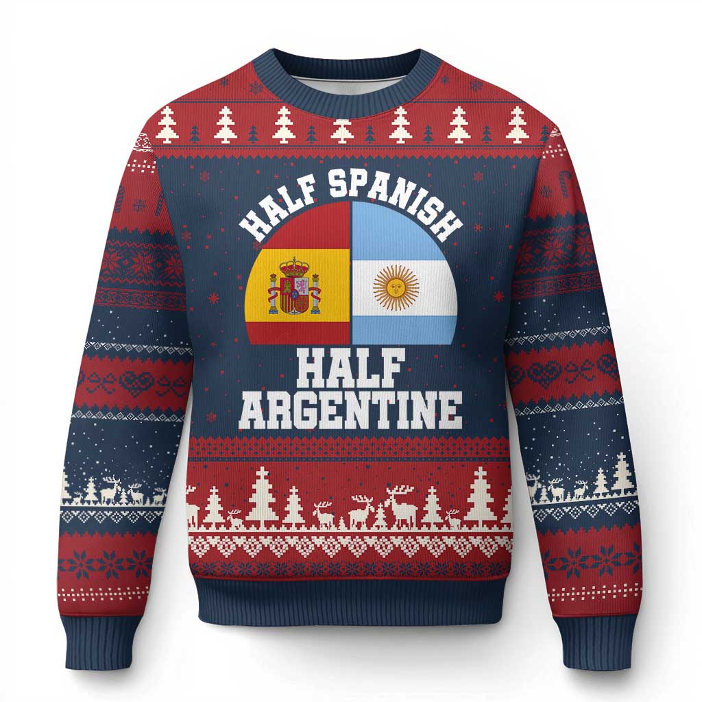 Half Spanish Half Argentine Flag Graphic Ugly Christmas Sweater Proud Spain Argentina Dual Heritage Pride TS02 Navy Red Print Your Wear