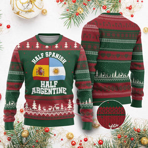 Half Spanish Half Argentine Flag Graphic Ugly Christmas Sweater Proud Spain Argentina Dual Heritage Pride