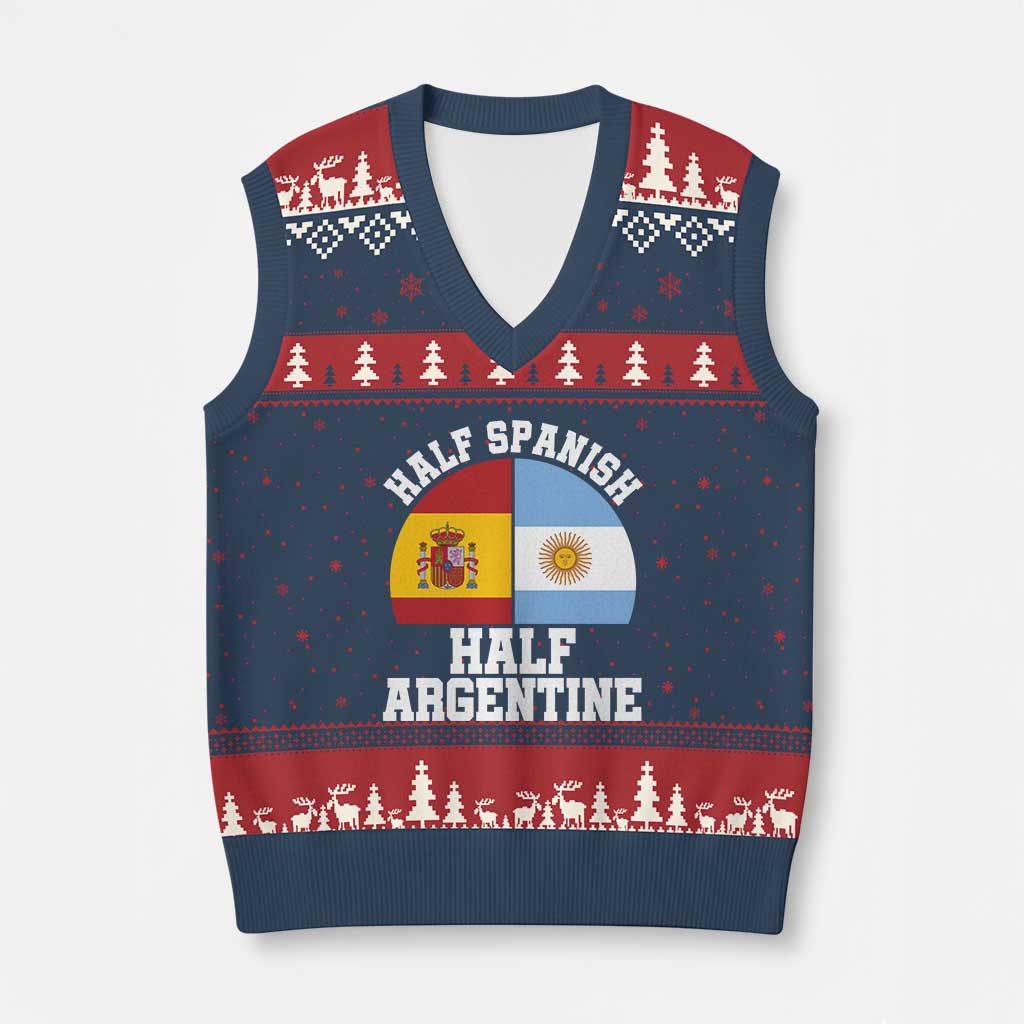 Half Spanish Half Argentine Flag Graphic V-Neck Knit Sweater Vest Proud Spain Argentina Dual Heritage Pride