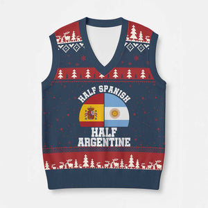 Half Spanish Half Argentine Flag Graphic V-Neck Knit Sweater Vest Proud Spain Argentina Dual Heritage Pride