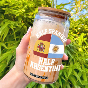 Half Spanish Half Argentine Flag Graphic Glass Can Proud Spain Argentina Dual Heritage Pride
