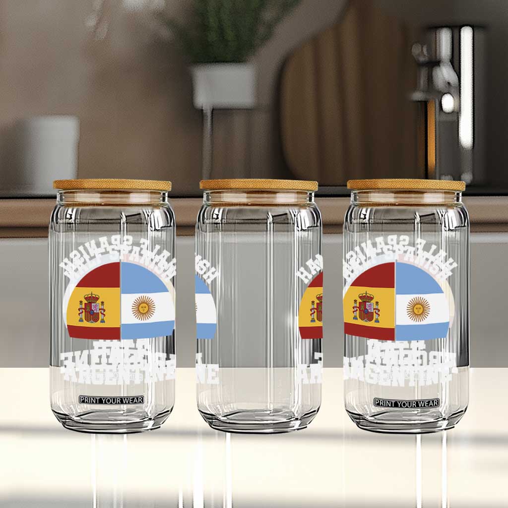Half Spanish Half Argentine Flag Graphic Glass Can Proud Spain Argentina Dual Heritage Pride
