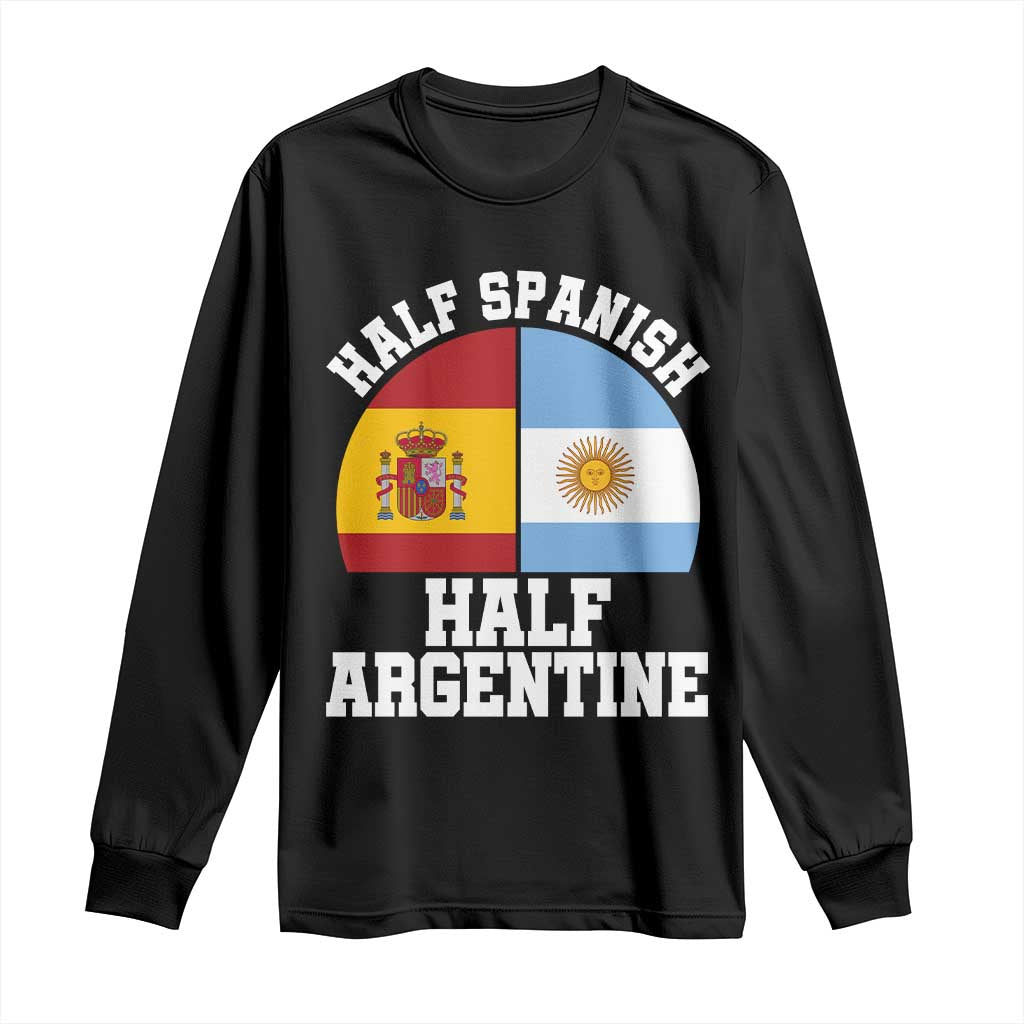 Half Spanish Half Argentine Flag Graphic Long Sleeve Shirt Proud Spain Argentina Dual Heritage Pride