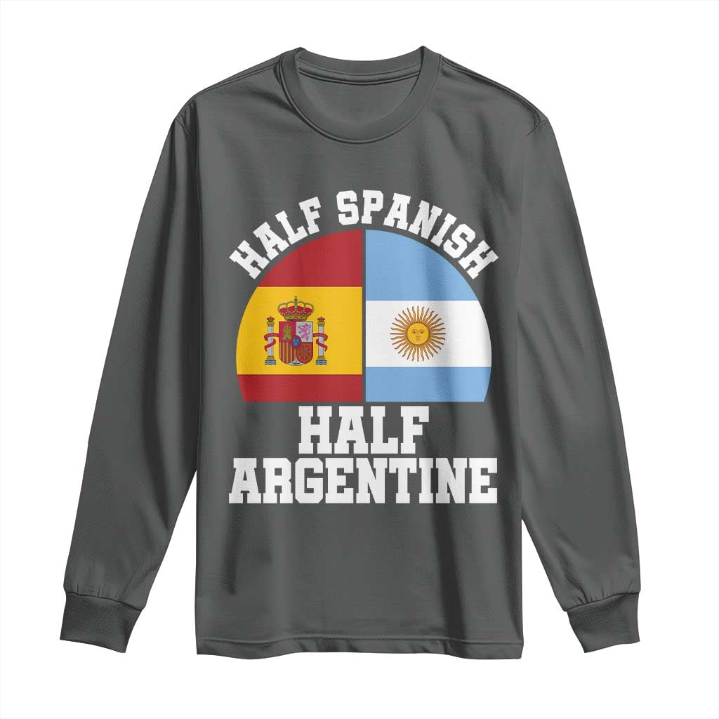 Half Spanish Half Argentine Flag Graphic Long Sleeve Shirt Proud Spain Argentina Dual Heritage Pride