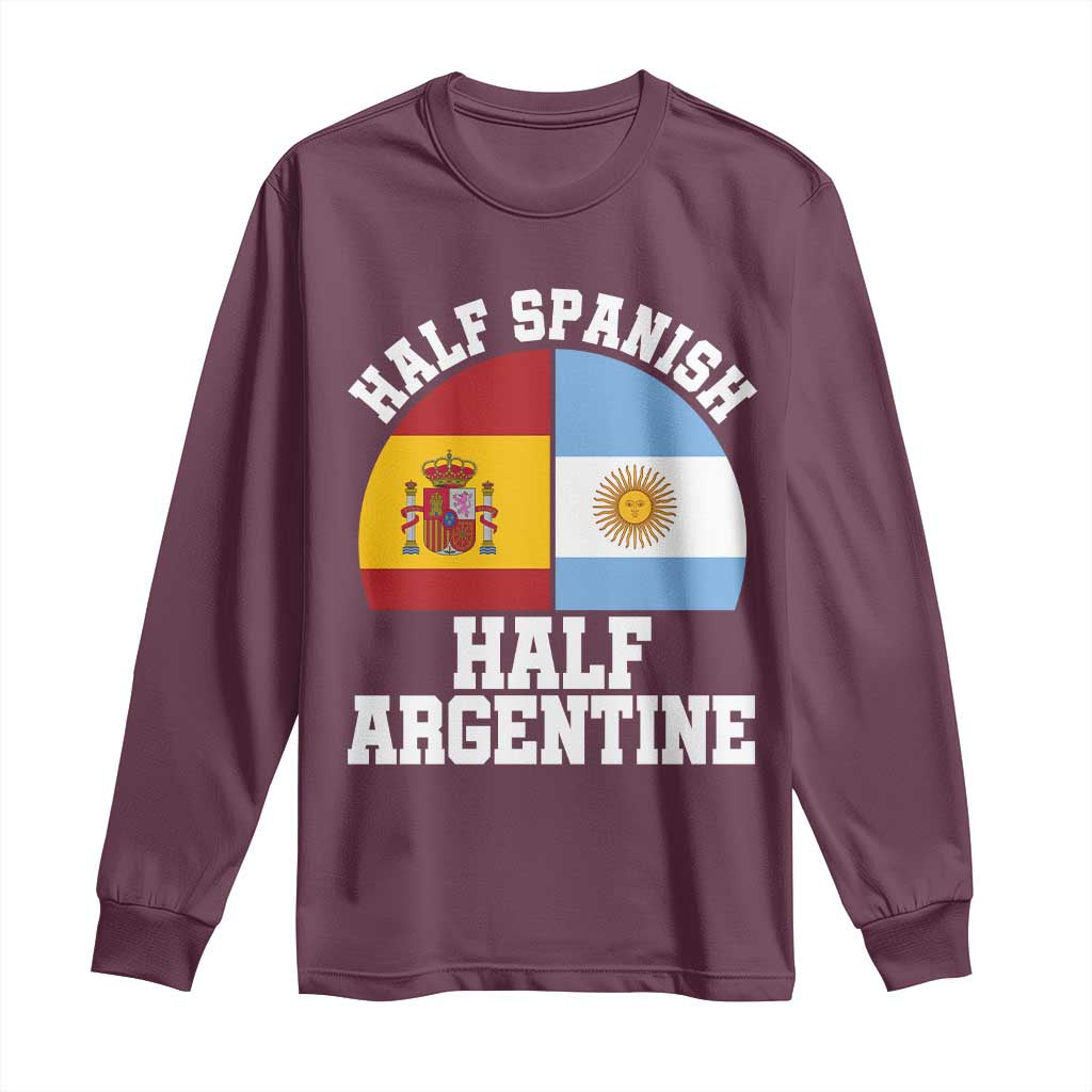 Half Spanish Half Argentine Flag Graphic Long Sleeve Shirt Proud Spain Argentina Dual Heritage Pride