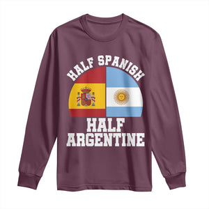 Half Spanish Half Argentine Flag Graphic Long Sleeve Shirt Proud Spain Argentina Dual Heritage Pride