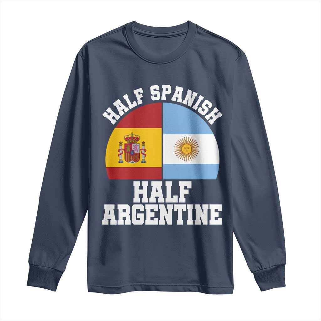 Half Spanish Half Argentine Flag Graphic Long Sleeve Shirt Proud Spain Argentina Dual Heritage Pride