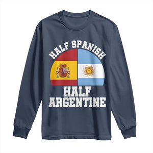 Half Spanish Half Argentine Flag Graphic Long Sleeve Shirt Proud Spain Argentina Dual Heritage Pride