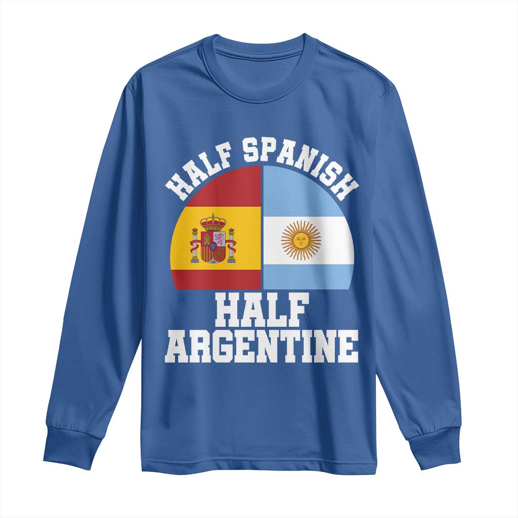 Half Spanish Half Argentine Flag Graphic Long Sleeve Shirt Proud Spain Argentina Dual Heritage Pride