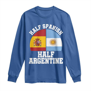 Half Spanish Half Argentine Flag Graphic Long Sleeve Shirt Proud Spain Argentina Dual Heritage Pride