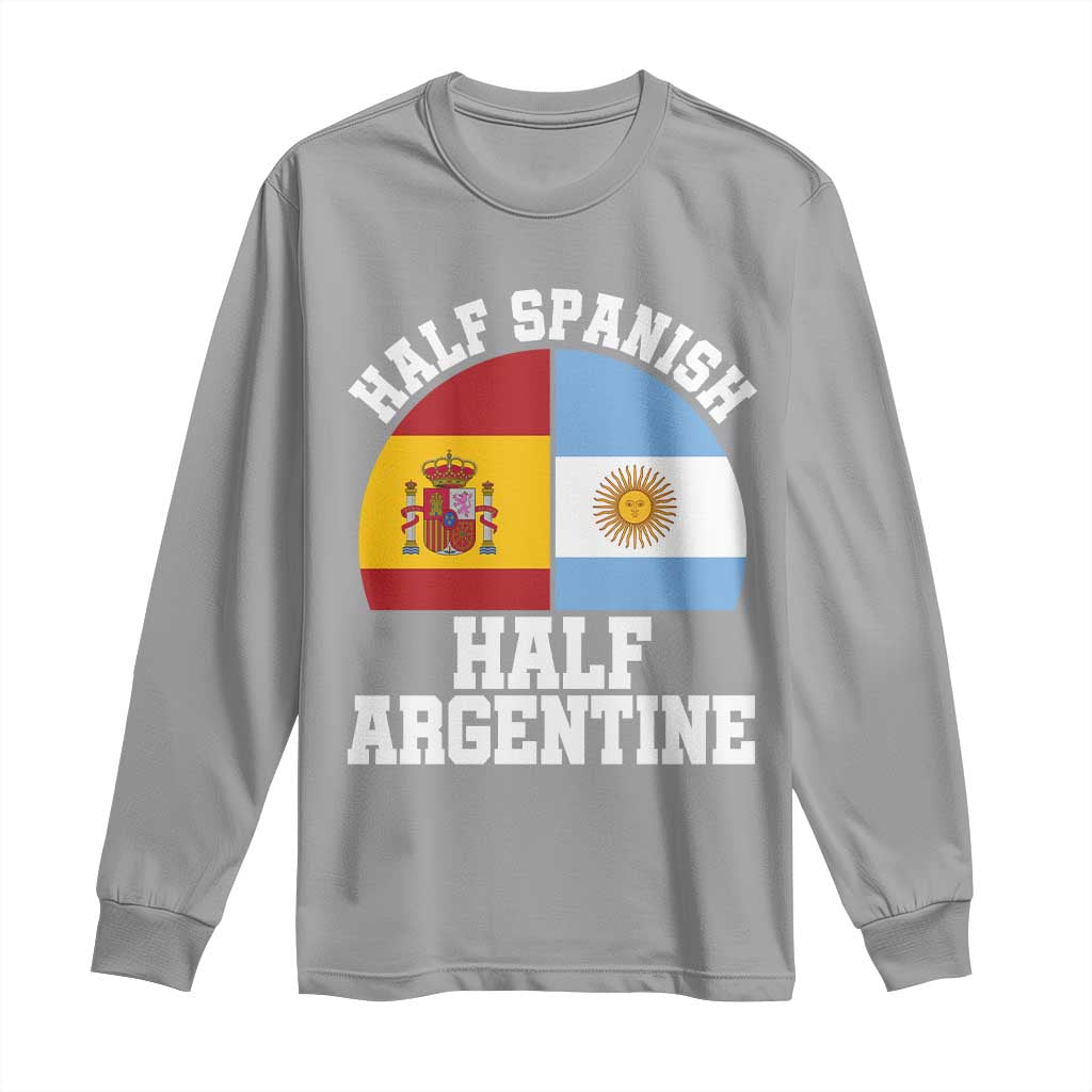 Half Spanish Half Argentine Flag Graphic Long Sleeve Shirt Proud Spain Argentina Dual Heritage Pride
