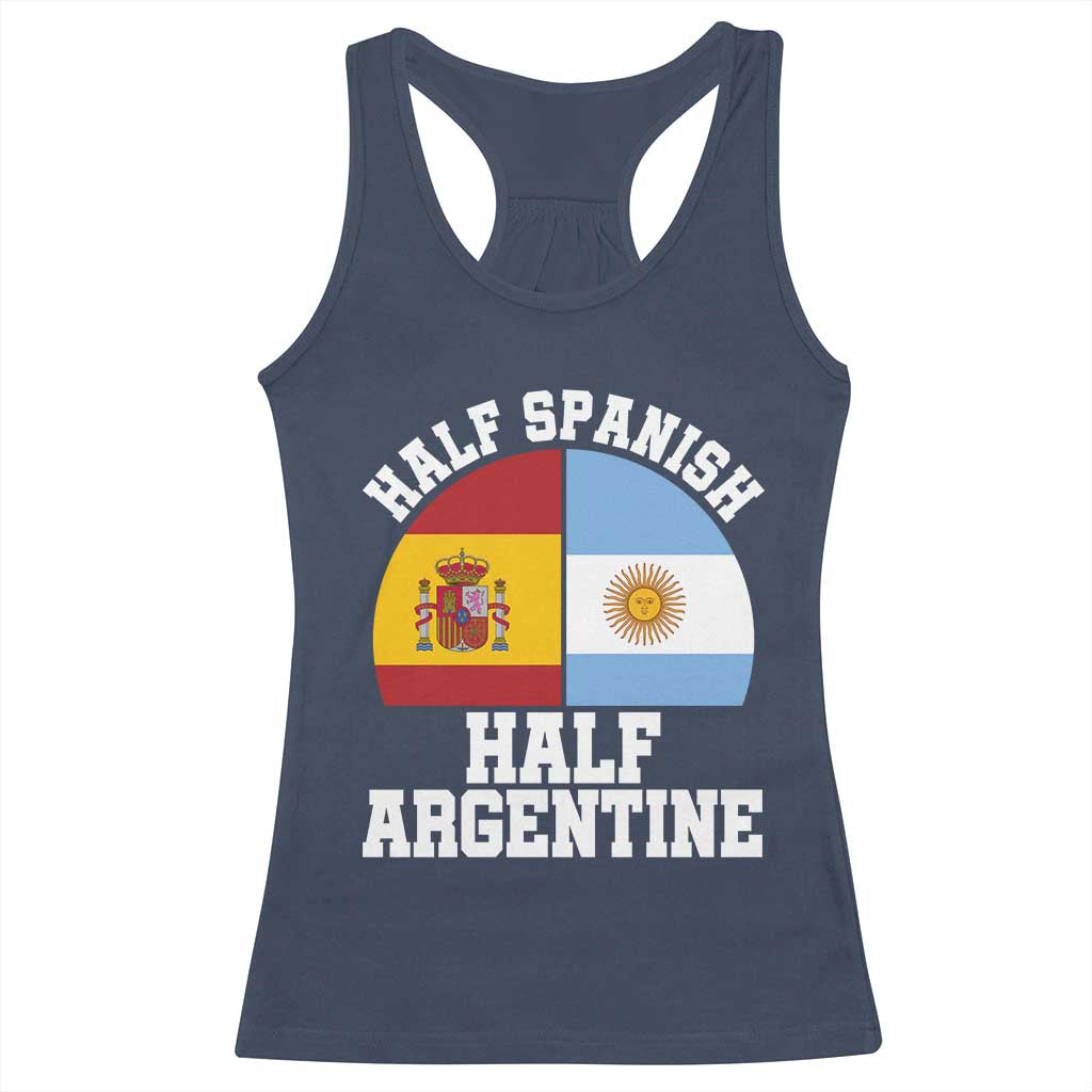 Half Spanish Half Argentine Flag Graphic Racerback Tank Top Proud Spain Argentina Dual Heritage Pride