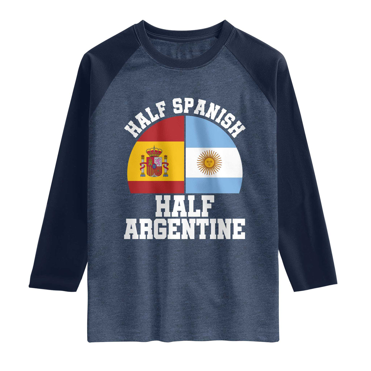 Half Spanish Half Argentine Flag Graphic Raglan Shirt Proud Spain Argentina Dual Heritage Pride