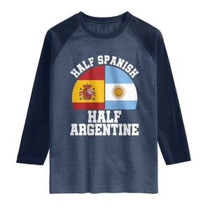 Half Spanish Half Argentine Flag Graphic Raglan Shirt Proud Spain Argentina Dual Heritage Pride