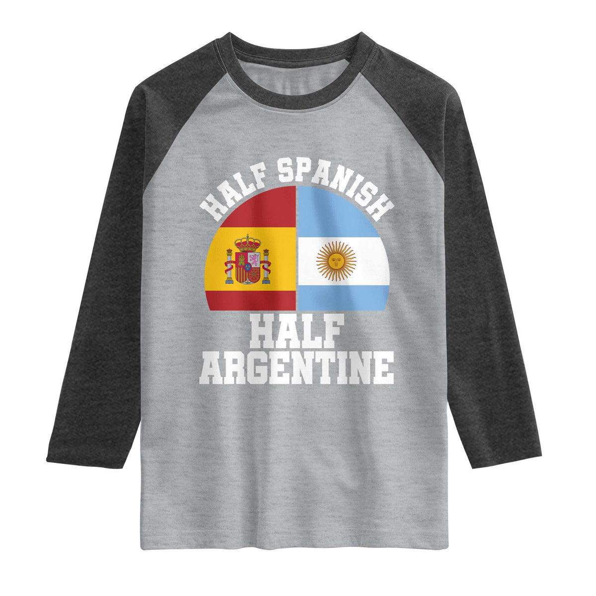 Half Spanish Half Argentine Flag Graphic Raglan Shirt Proud Spain Argentina Dual Heritage Pride