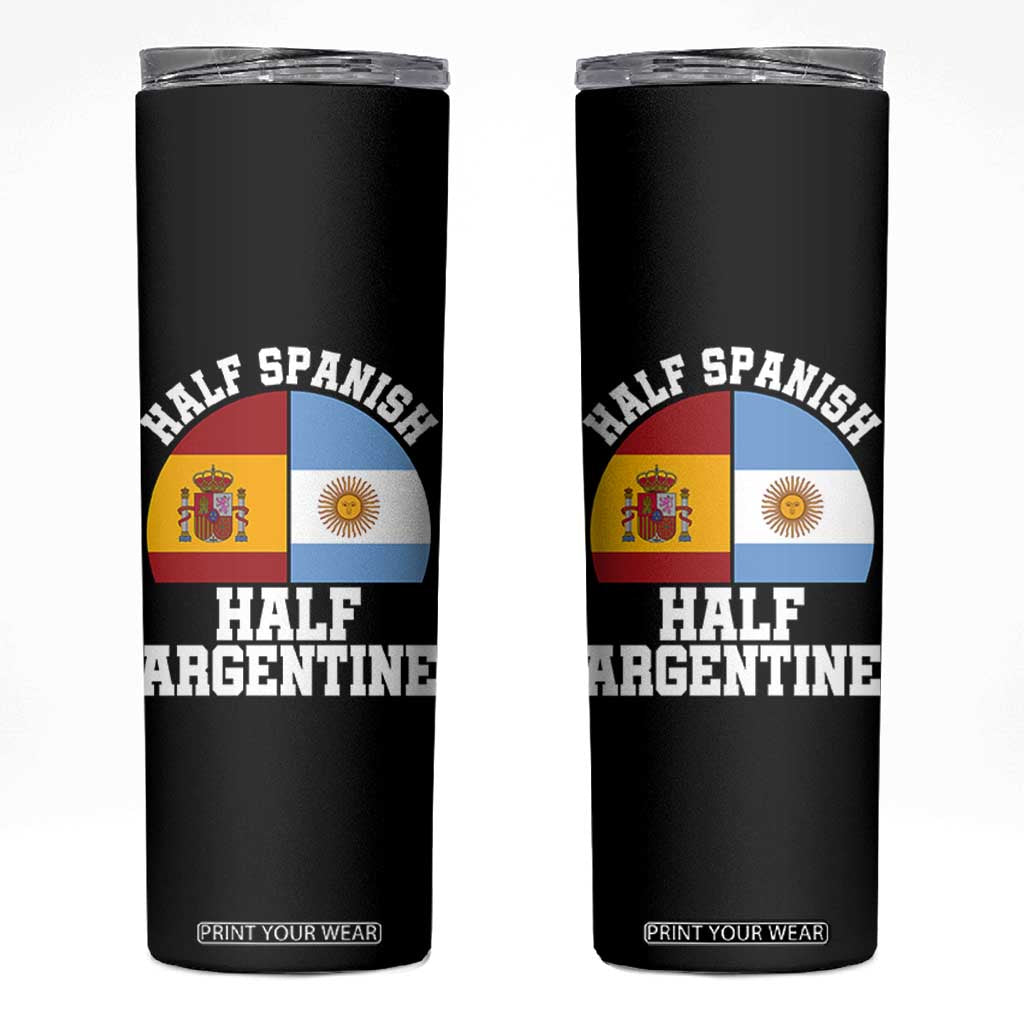 Half Spanish Half Argentine Flag Graphic Skinny Tumbler Proud Spain Argentina Dual Heritage Pride