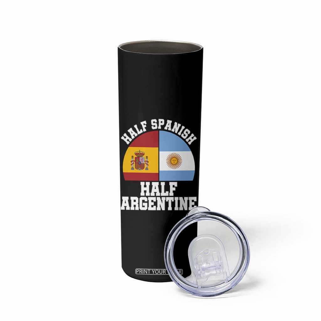 Half Spanish Half Argentine Flag Graphic Skinny Tumbler Proud Spain Argentina Dual Heritage Pride