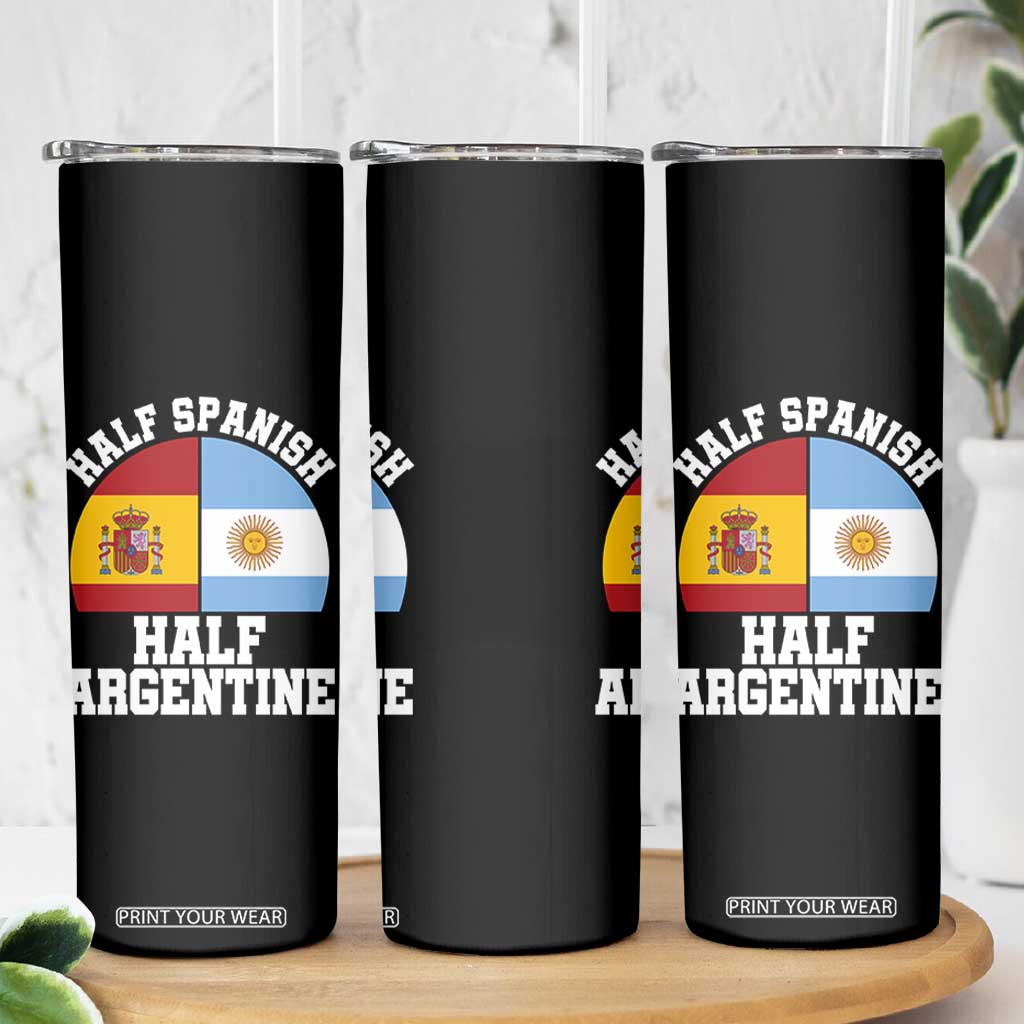 Half Spanish Half Argentine Flag Graphic Skinny Tumbler Proud Spain Argentina Dual Heritage Pride
