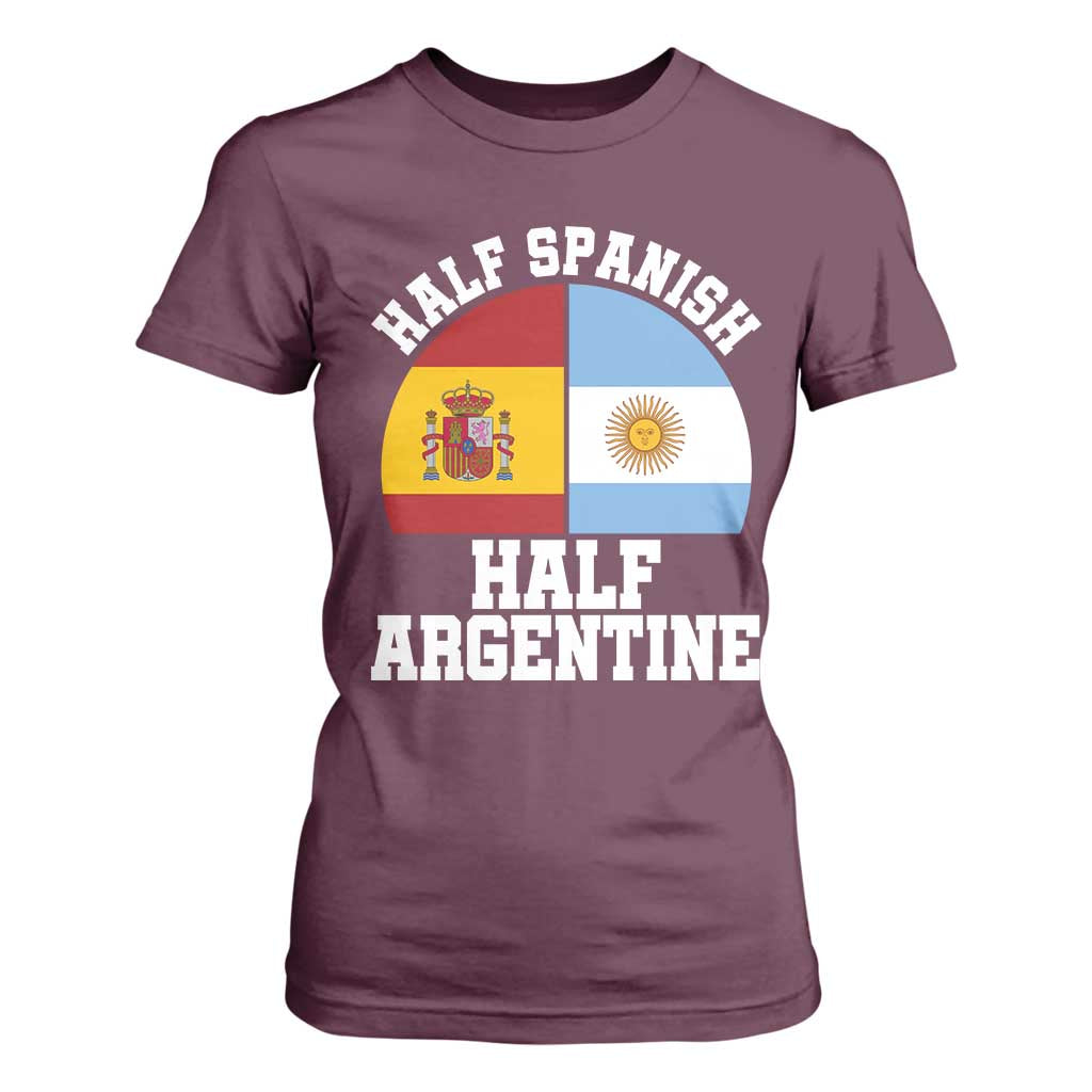 Half Spanish Half Argentine Flag Graphic T Shirt For Women Proud Spain Argentina Dual Heritage Pride