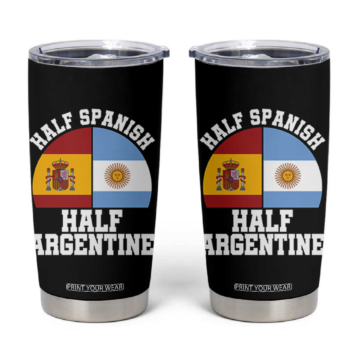 Half Spanish Half Argentine Flag Graphic Tumbler Cup Proud Spain Argentina Dual Heritage Pride