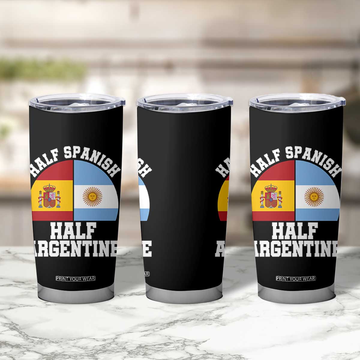 Half Spanish Half Argentine Flag Graphic Tumbler Cup Proud Spain Argentina Dual Heritage Pride