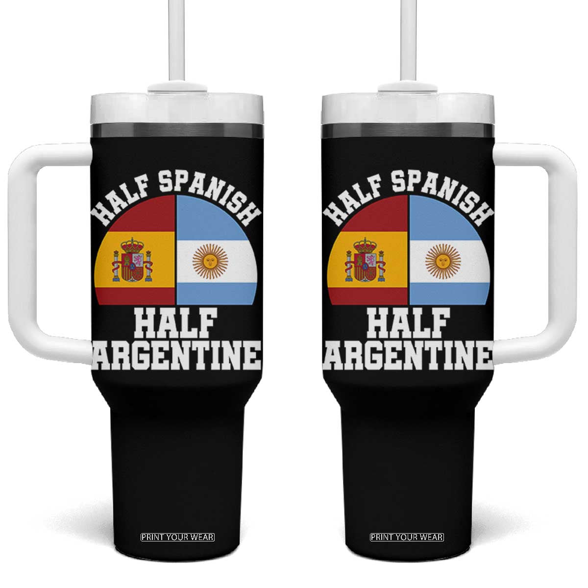 Half Spanish Half Argentine Flag Graphic Tumbler With Handle Proud Spain Argentina Dual Heritage Pride