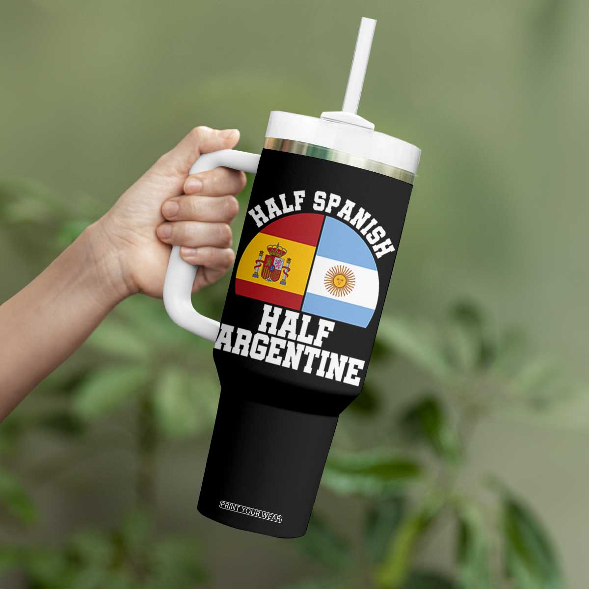 Half Spanish Half Argentine Flag Graphic Tumbler With Handle Proud Spain Argentina Dual Heritage Pride