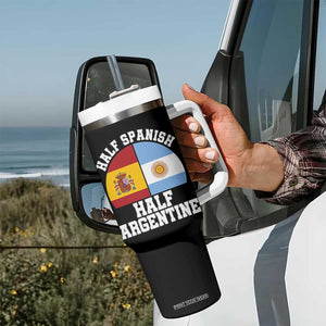 Half Spanish Half Argentine Flag Graphic Tumbler With Handle Proud Spain Argentina Dual Heritage Pride