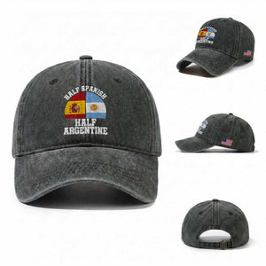 Half Spanish Half Argentine Flag Graphic Washed Cotton Baseball Cap Proud Spain Argentina Dual Heritage Pride