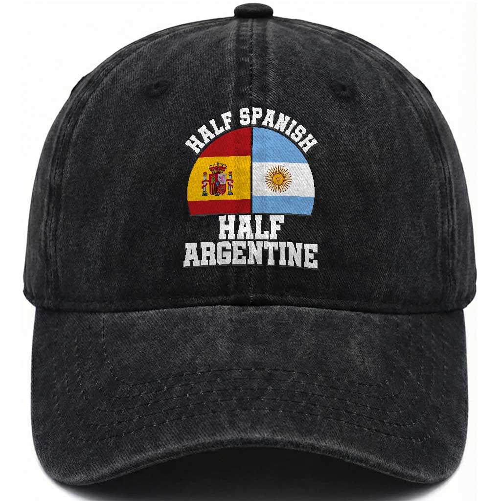 Half Spanish Half Argentine Flag Graphic Washed Cotton Baseball Cap Proud Spain Argentina Dual Heritage Pride TS02 Print Your Wear