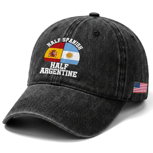 Half Spanish Half Argentine Flag Graphic Washed Cotton Baseball Cap Proud Spain Argentina Dual Heritage Pride