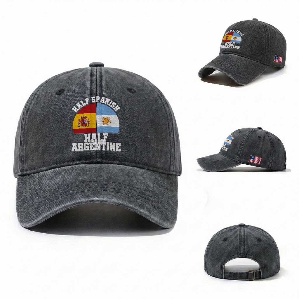 Half Spanish Half Argentine Flag Graphic Washed Cotton Baseball Cap Proud Spain Argentina Dual Heritage Pride