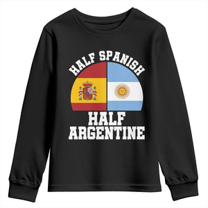 Half Spanish Half Argentine Flag Graphic Youth Sweatshirt Proud Spain Argentina Dual Heritage Pride