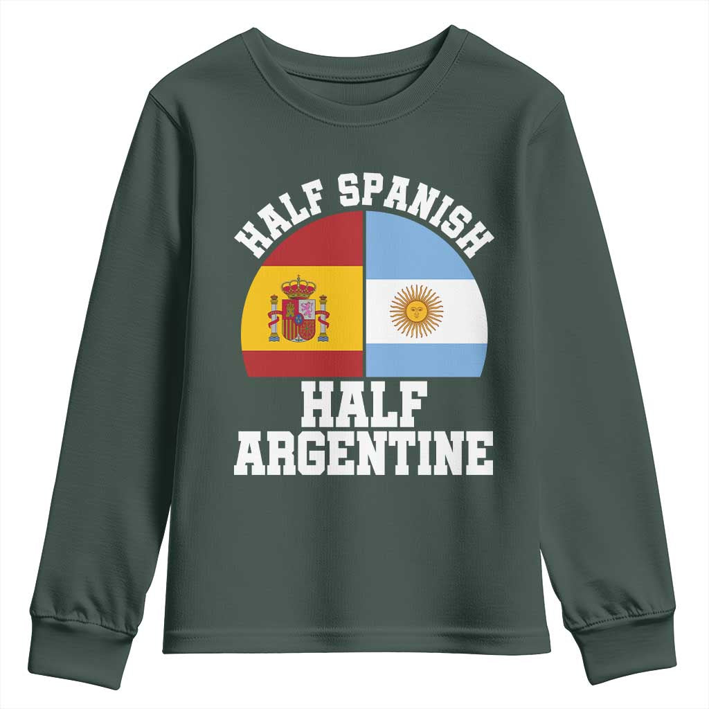 Half Spanish Half Argentine Flag Graphic Youth Sweatshirt Proud Spain Argentina Dual Heritage Pride