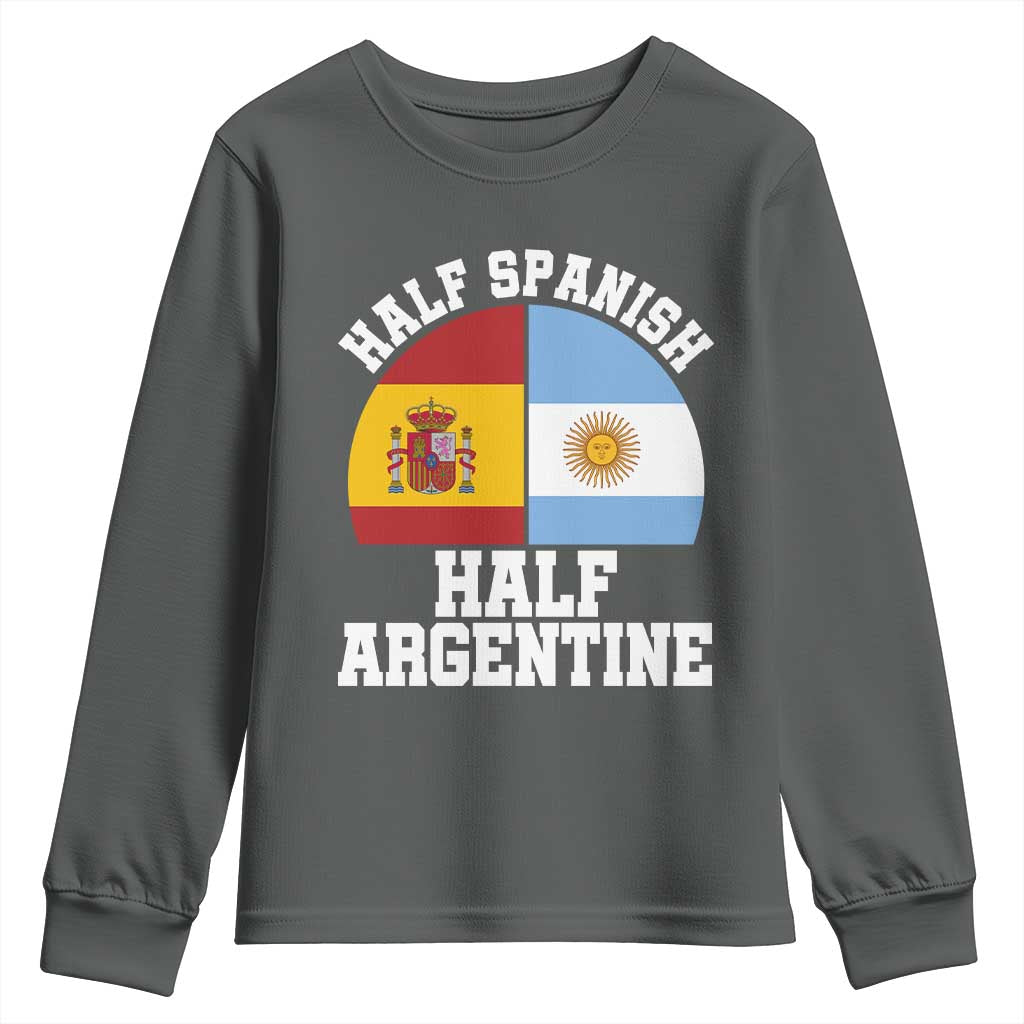 Half Spanish Half Argentine Flag Graphic Youth Sweatshirt Proud Spain Argentina Dual Heritage Pride