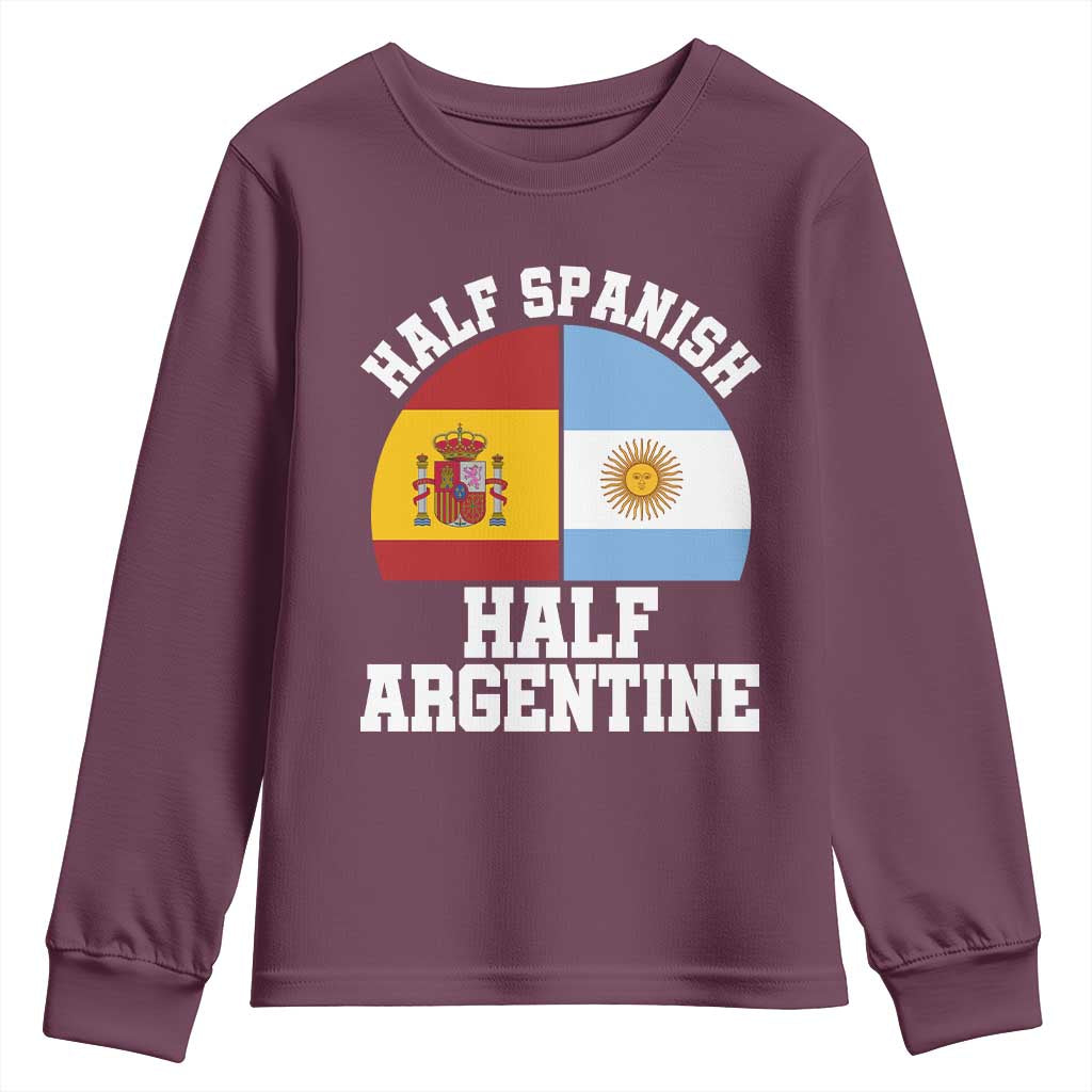Half Spanish Half Argentine Flag Graphic Youth Sweatshirt Proud Spain Argentina Dual Heritage Pride