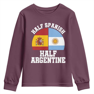 Half Spanish Half Argentine Flag Graphic Youth Sweatshirt Proud Spain Argentina Dual Heritage Pride