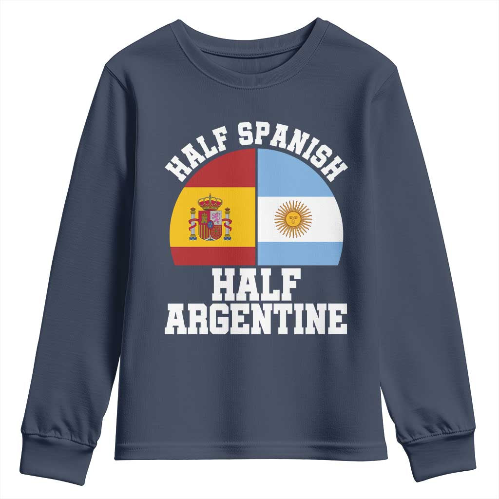 Half Spanish Half Argentine Flag Graphic Youth Sweatshirt Proud Spain Argentina Dual Heritage Pride