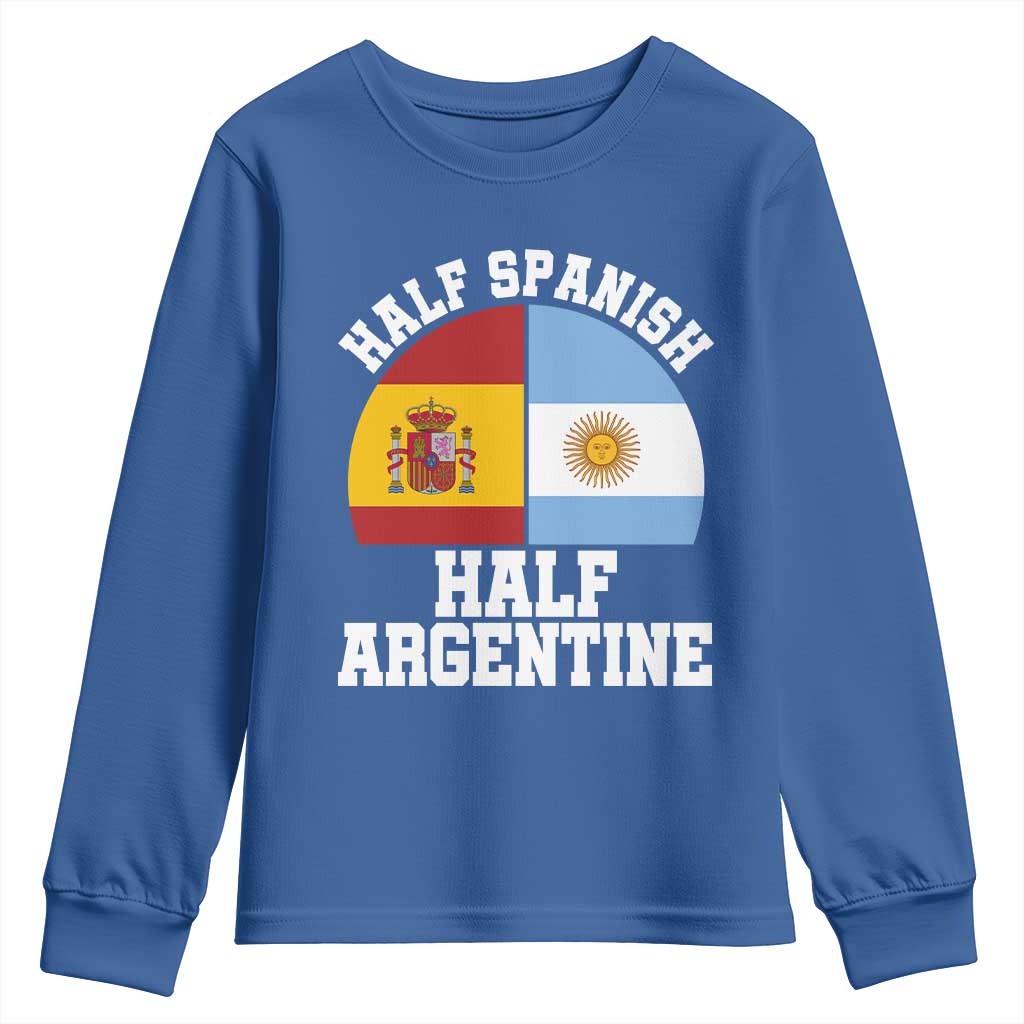 Half Spanish Half Argentine Flag Graphic Youth Sweatshirt Proud Spain Argentina Dual Heritage Pride