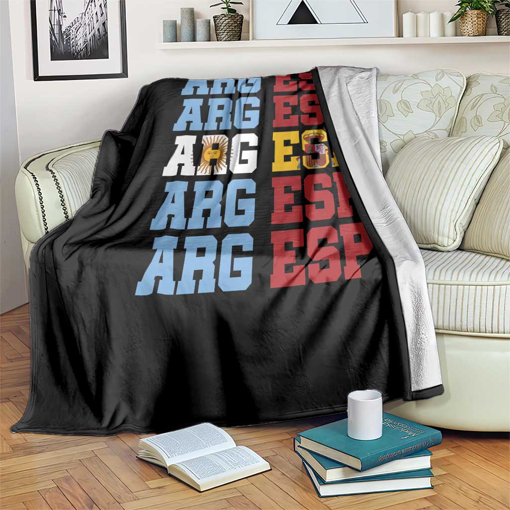 Retro ARG ESP Argentina Espana Flag Typography Graphic Throw Blanket Country Code Dual Argentine Spainish Heritage Pride