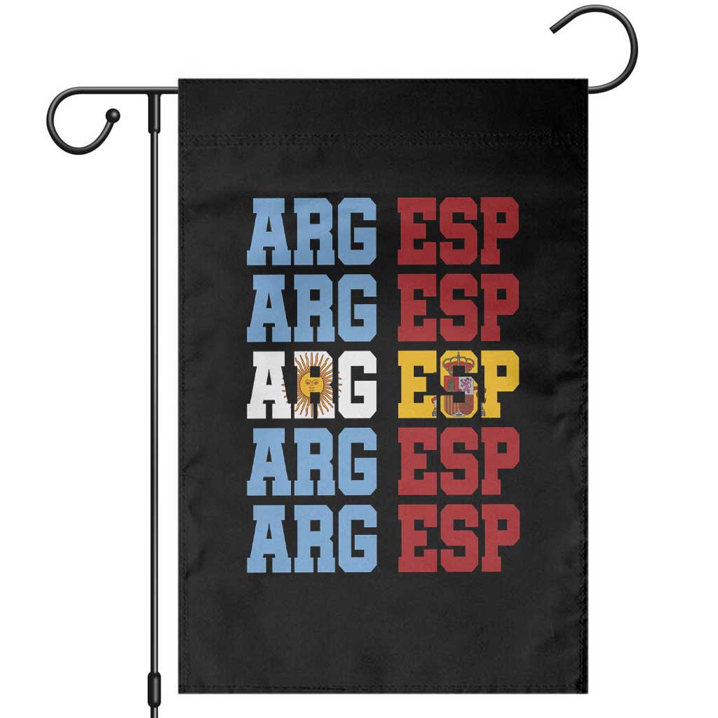 Retro ARG ESP Argentina Espana Flag Typography Graphic Garden Flag Country Code Dual Argentine Spanish Heritage Pride TS02 Black Print Your Wear