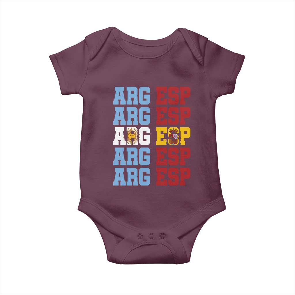 Retro ARG ESP Argentina Espana Flag Typography Graphic Baby Onesie Country Code Dual Argentine Spainish Heritage Pride